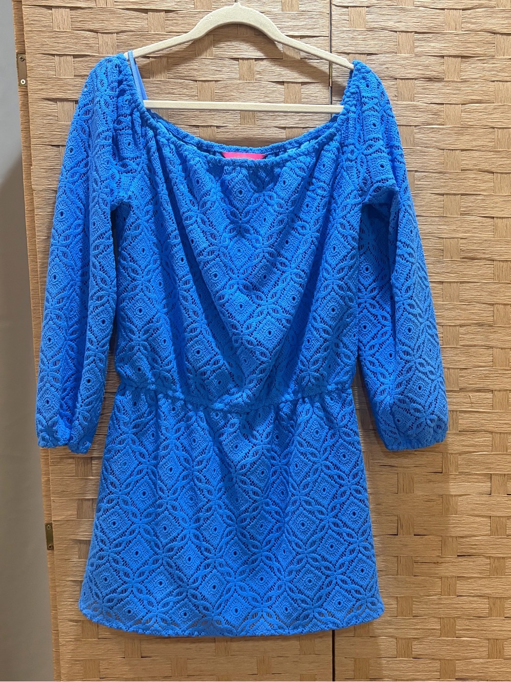 Lilly Pulitzer Blue Lana Thistle Trellis Lace Off Shoulder Skort Romper Size L - Picture 2 of 6